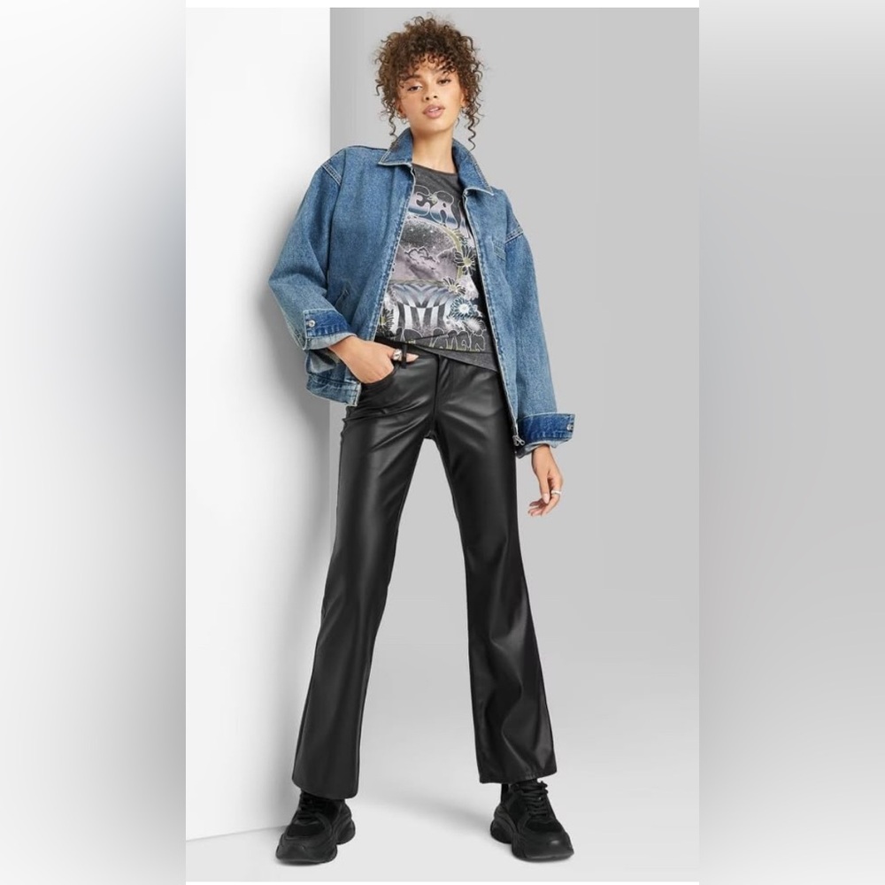 Wild Fable Sleek Black Flare Faux Leather Pants